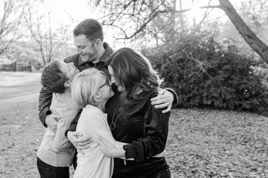 family hugs at Hunewell Park Wellesley MA photo 