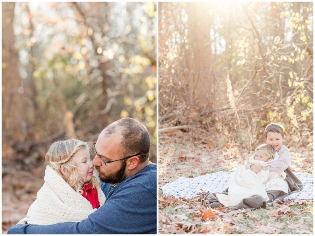 Mom snuggles daughter during winter photo session Natick MA