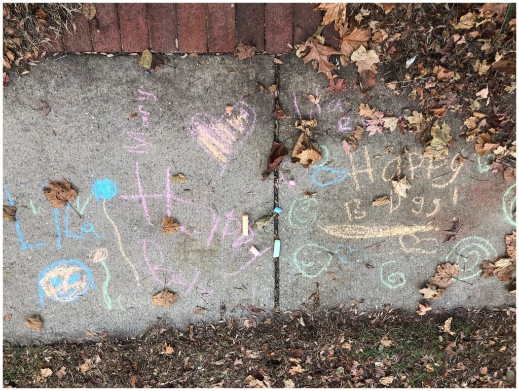 chalk on sidewalk for birthday Natick Massachusetts