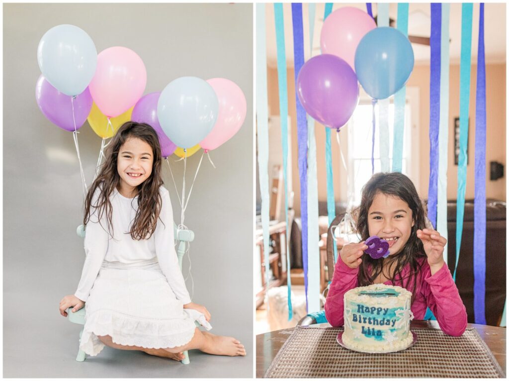 8 Birthday photo with balloons and birthday cake