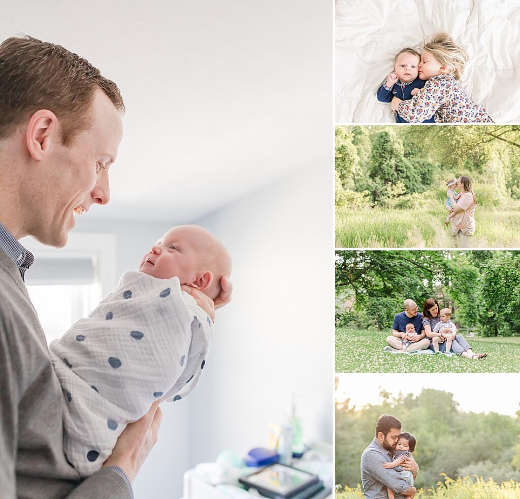 collage of baby photo sessions where baby is not newborn in MetroWest Boston