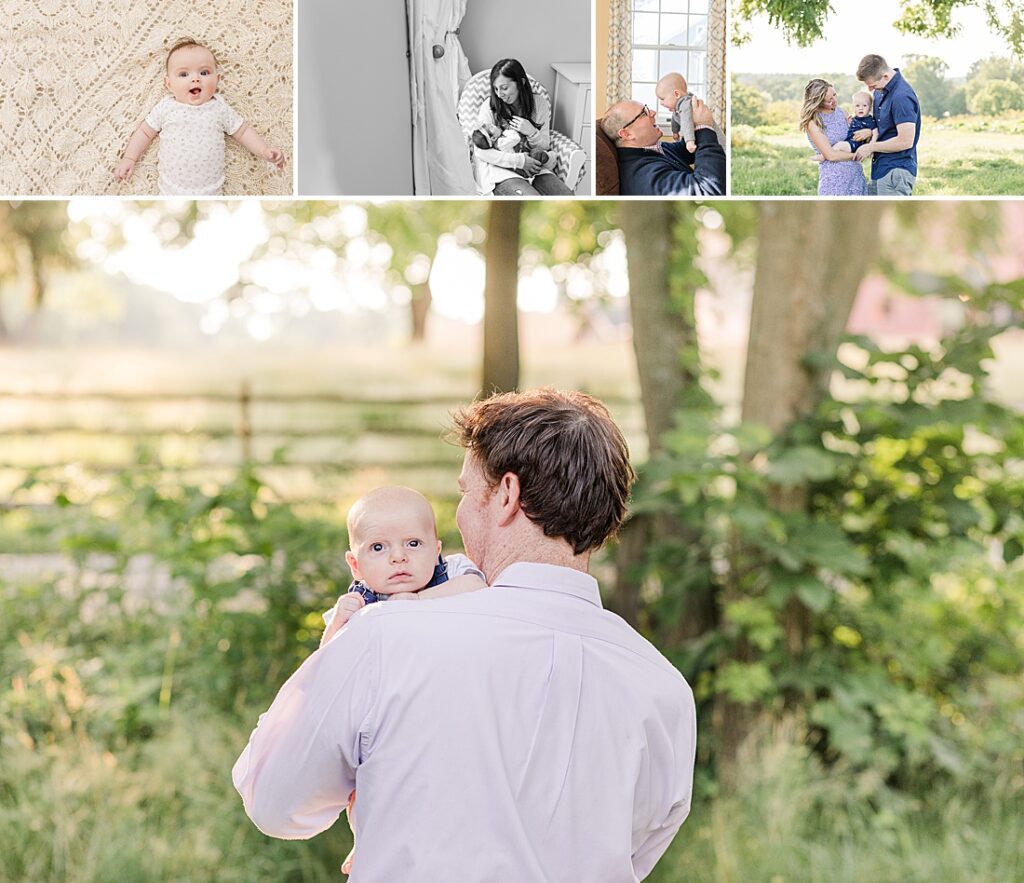 collage of baby photo sessions where baby is not newborn in MetroWest Boston