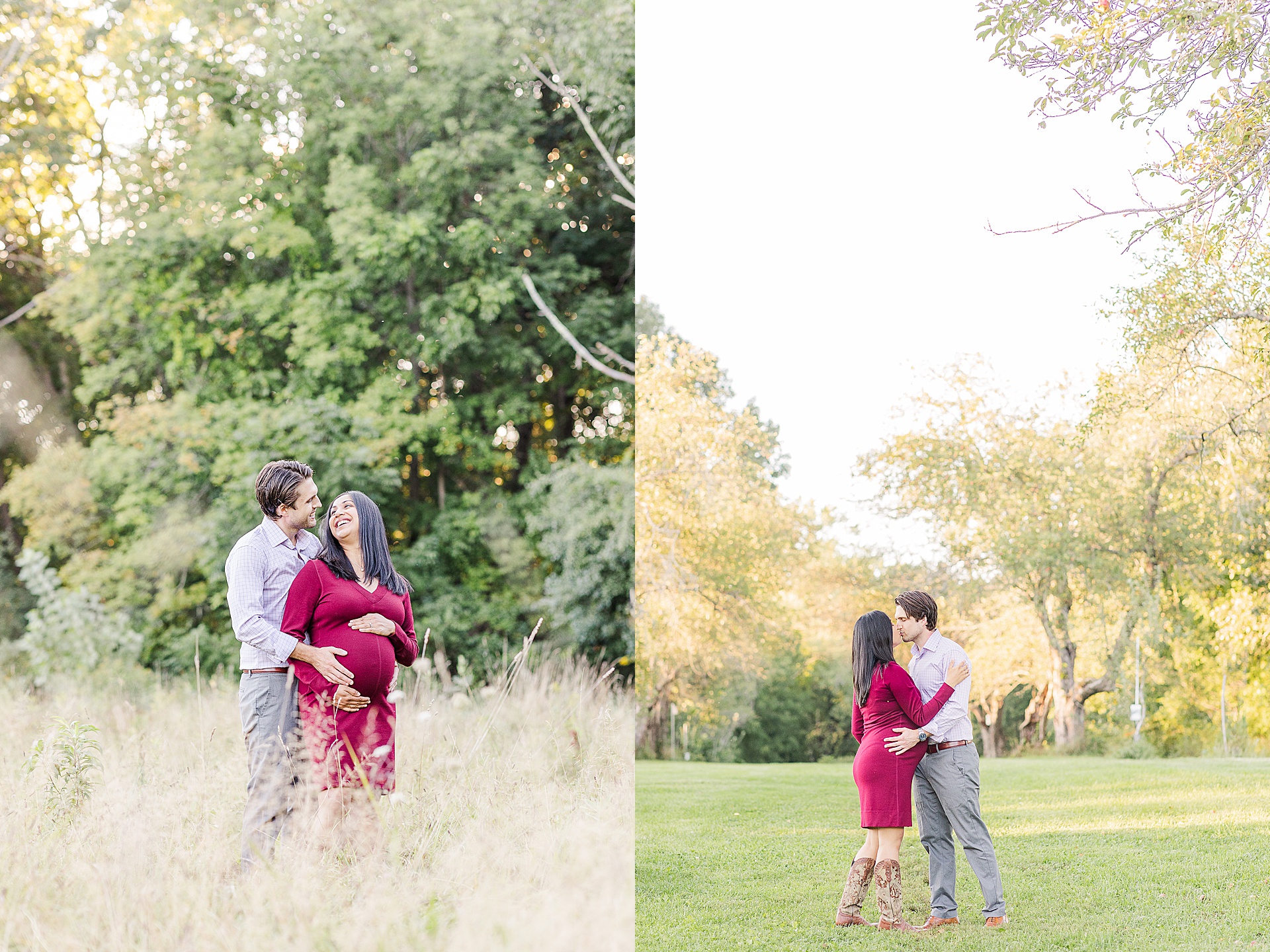 couple embraces during Maternity Photo Session with Sara Sniderman Photography at Head Farm in Wayland Massachusetts