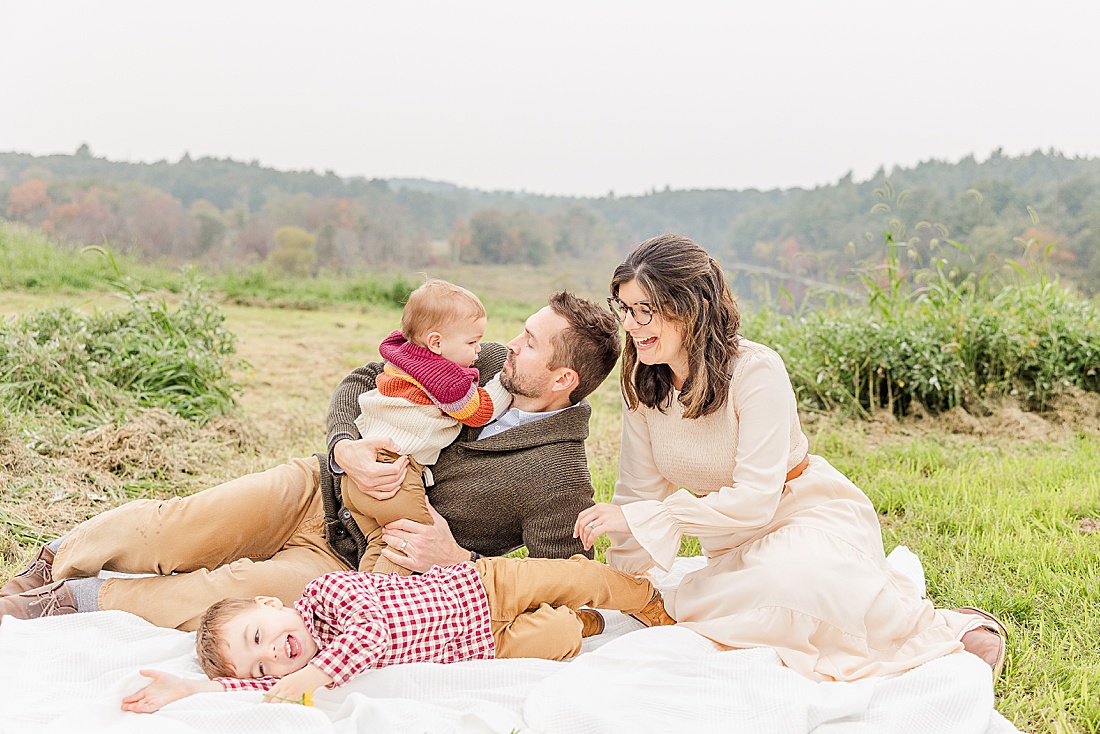 Family photo session at Medfield State Hospital overlook with Sara Sniderman Photography