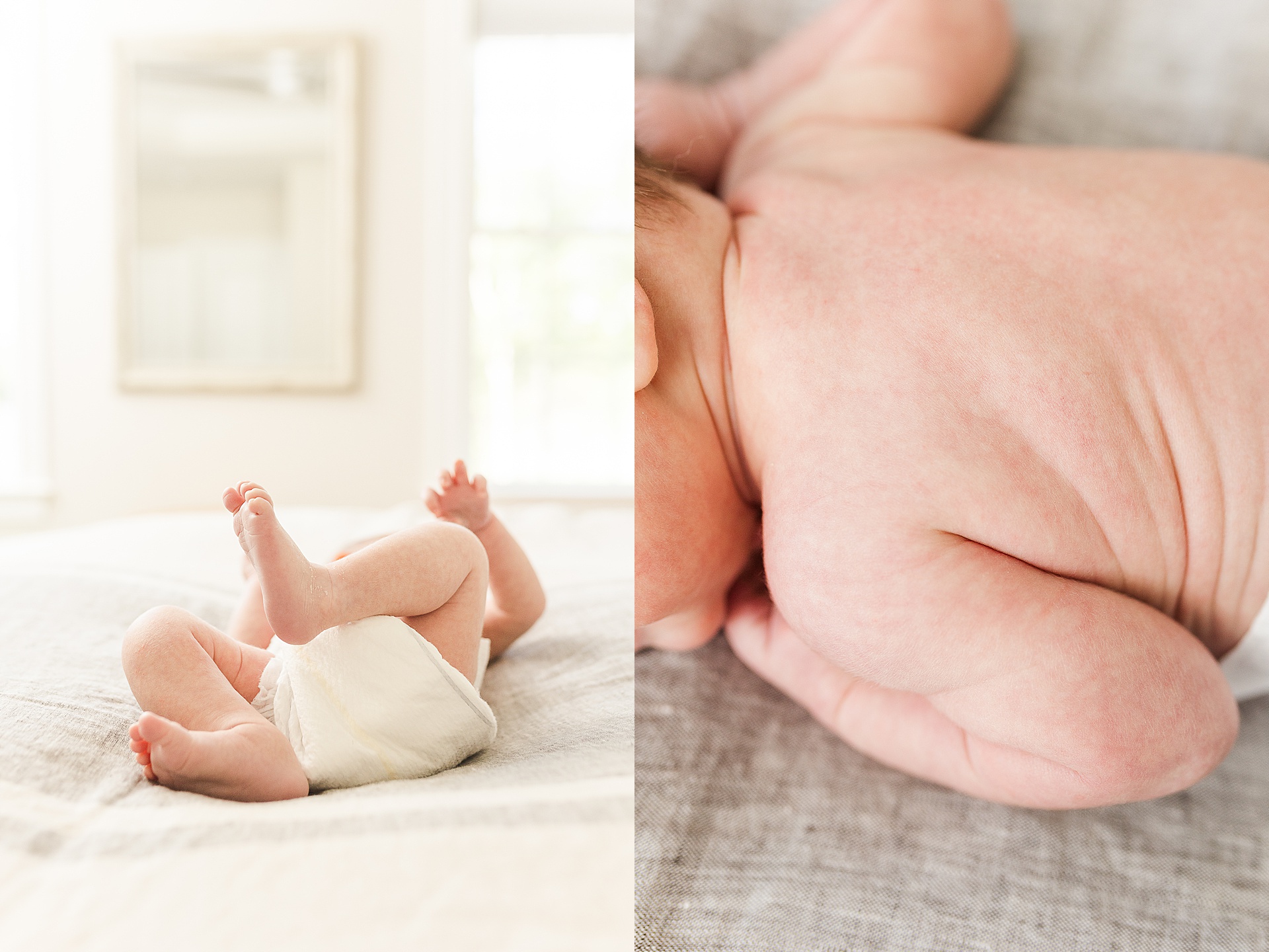 baby feed and back during in home newborn photo session with Sara Sniderman Photography Southborough Massachusetts