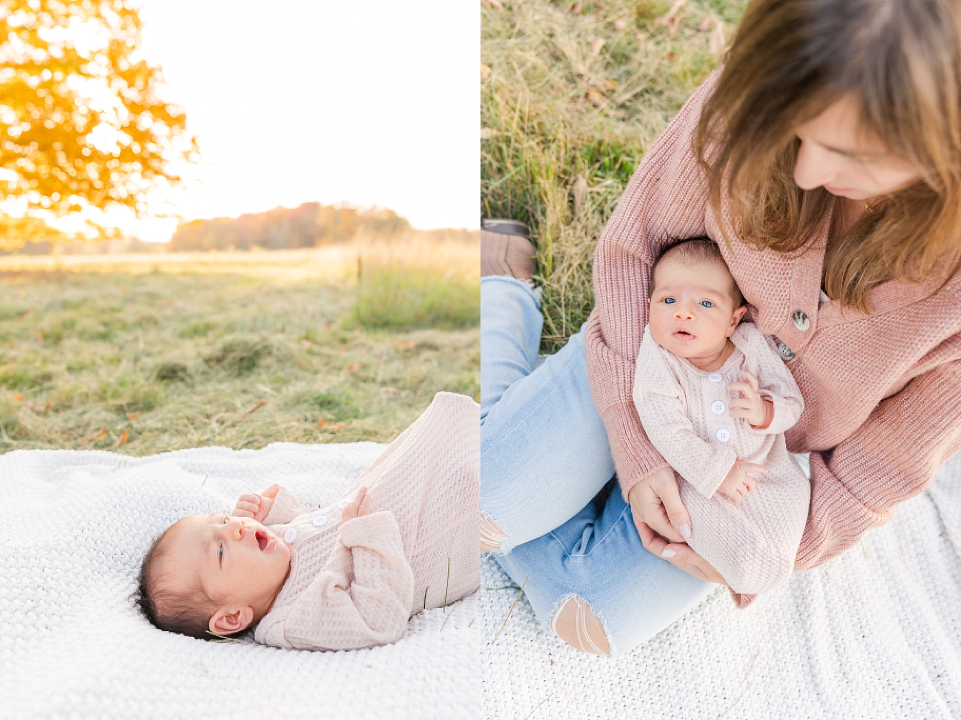 Fall foliage outdoor newborn photo session in Wayland Massachusetts with Sara Sniderman Photography