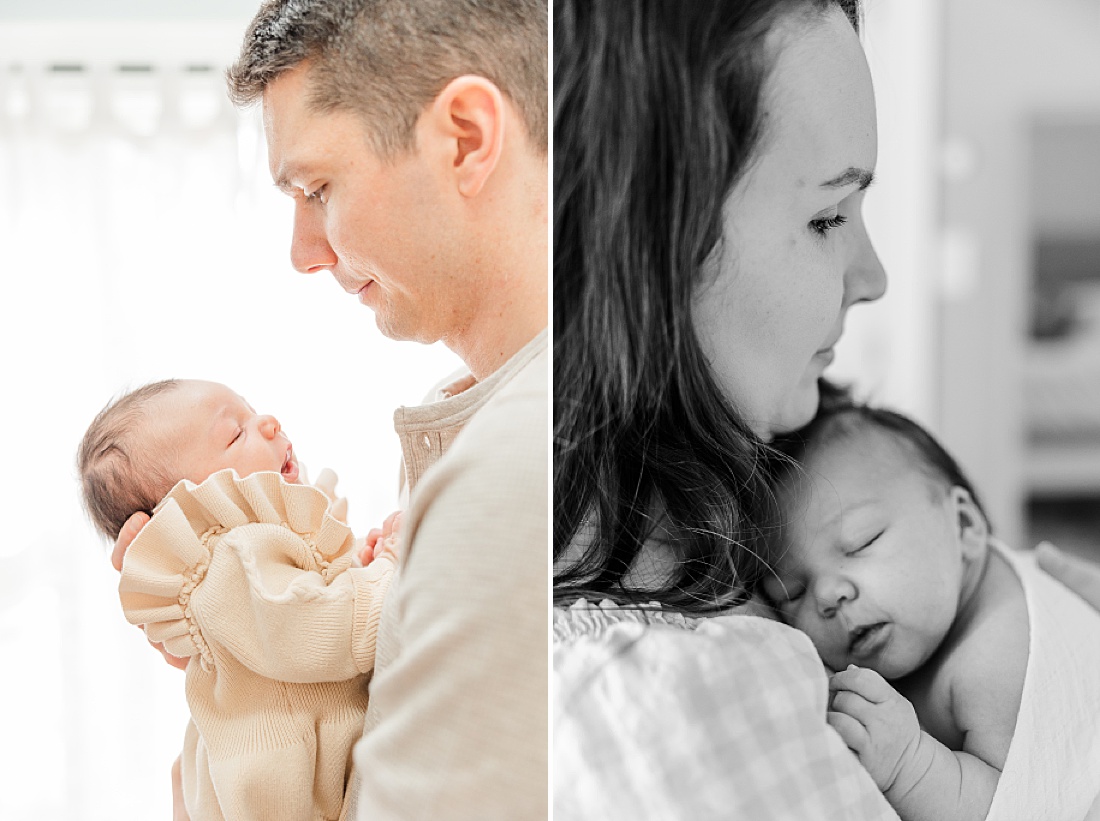 parents hold baby during in home newborn photography metro west boston with Sara Sniderman Photography