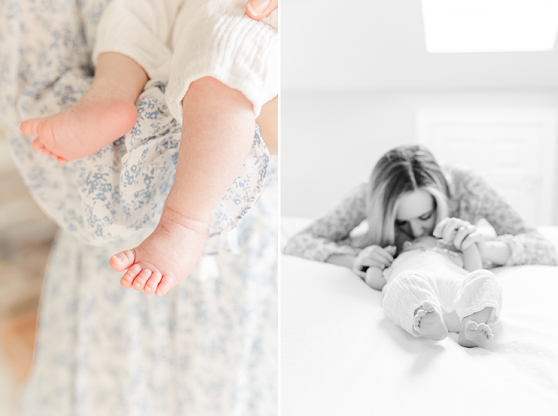 baby feet during in home newborn photo session in Natick Massachusetts with Sara Sniderman Photography