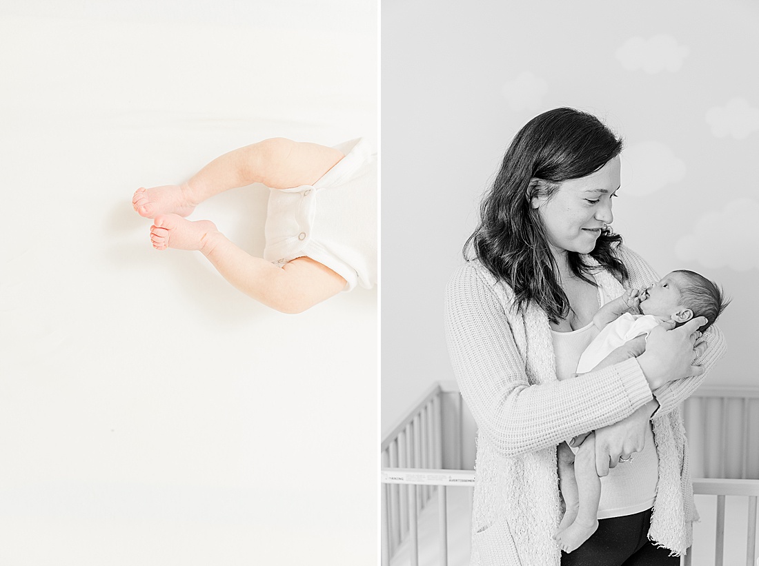 baby feet during in-home newborn photo session in Natick Massachusetts with Sara Sniderman Photography