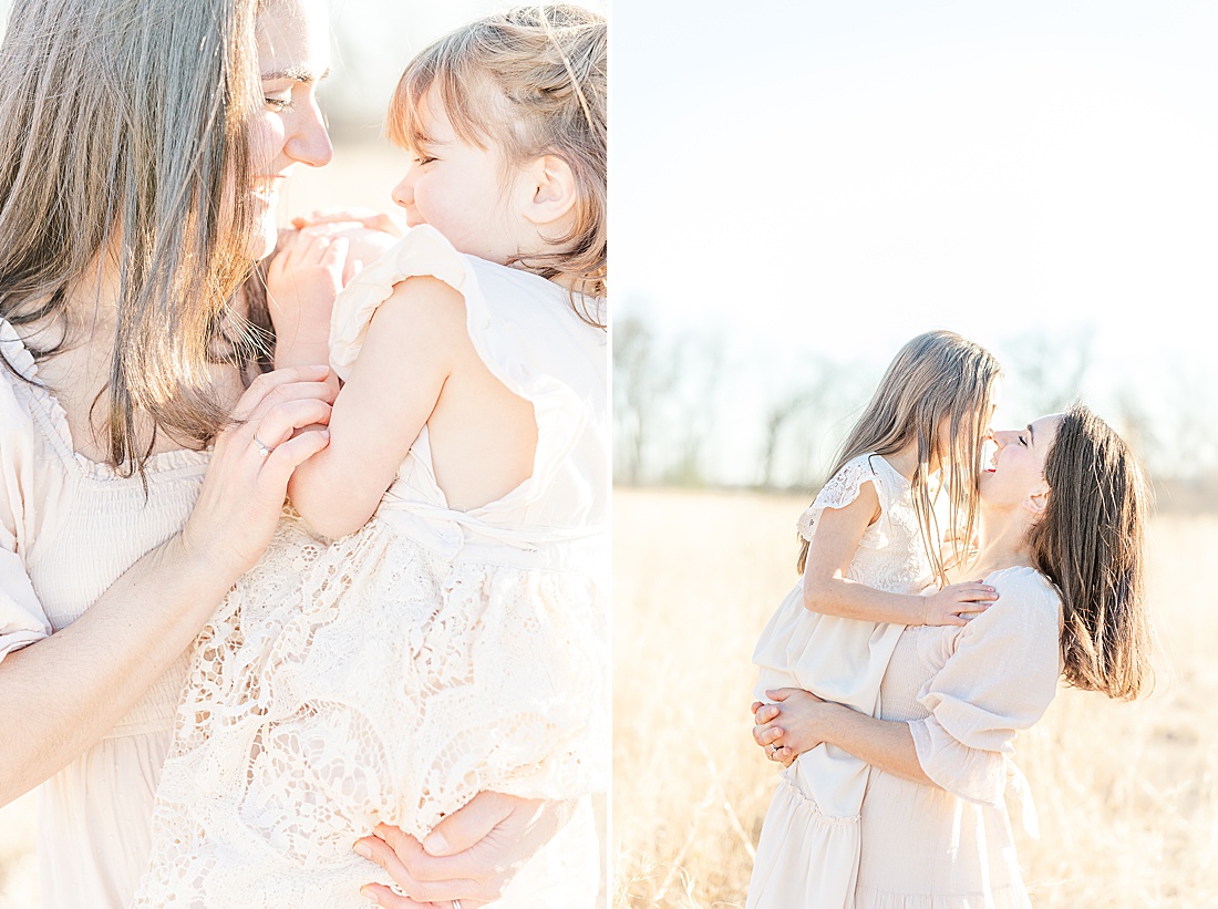 mom embraces with kids during winter photo session in tall golden grass at medfield state hospital with Sara Sniderman Photography