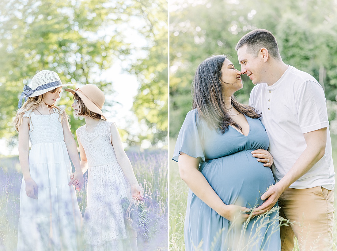 sisters touch noses during summer family photo session with Sara Sniderman Photography in MetroWest Boston Massachusetts