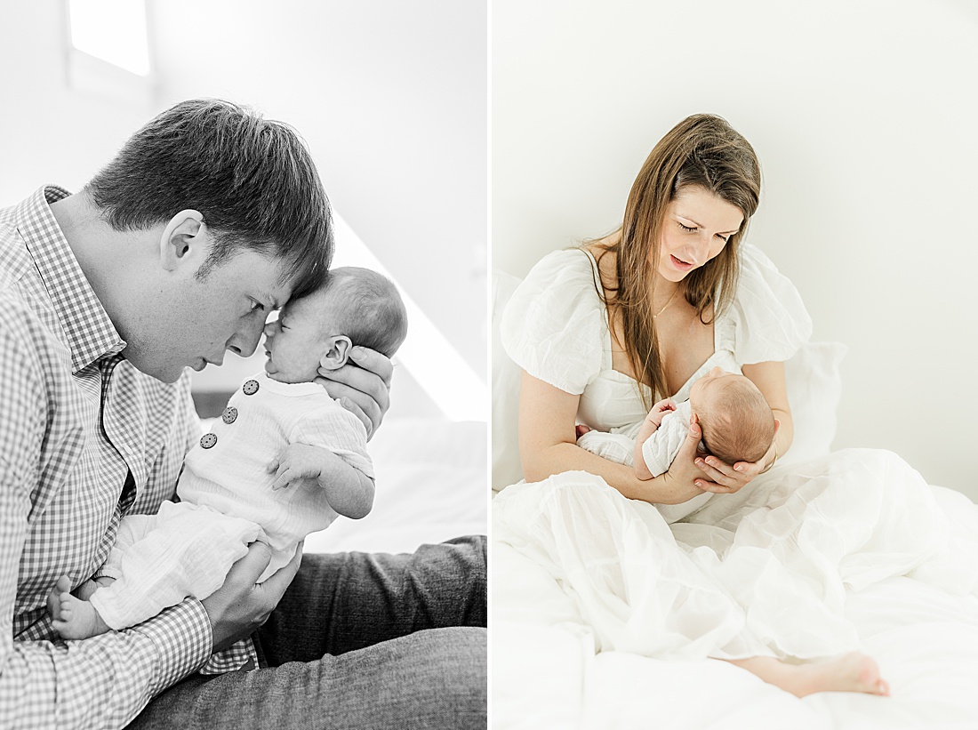 parents hold baby during in-home photo session in Millis Massachusetts with Sara Sniderman Photography