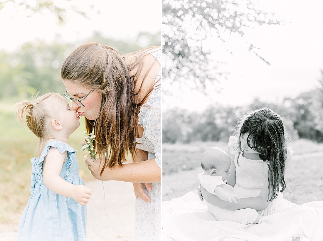 Image of professional family photo session taken by Sara Sniderman Photography, a family, newborn and maternity photographer serving the Metro West Boston area include: Natick, Needham, Newton, Wellesley, Wayland, Weston, Sherborn, Sudbury, Southborough, Medfield, Medway, Holliston, Framingham. The image is of a mom kissing her toddler