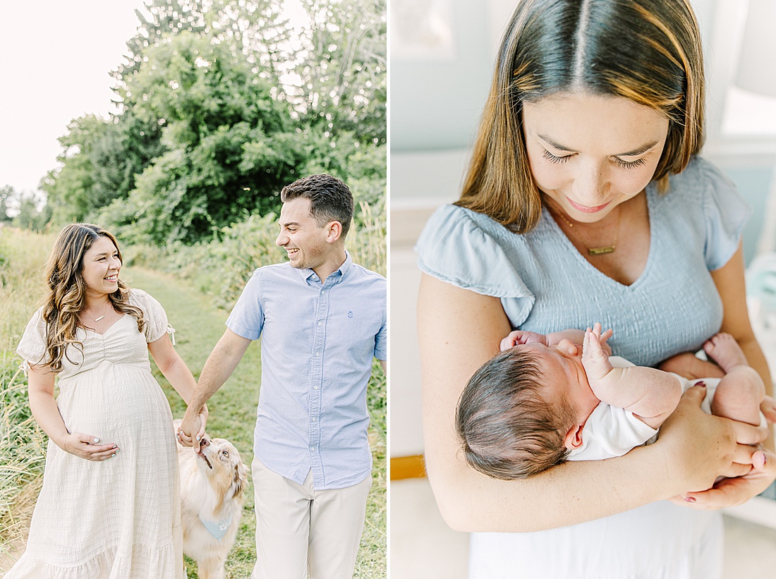 Image of professional newborn photos taken by Sara Sniderman Photography, a family, newborn and maternity photographer serving the Metro West Boston area include: Natick, Needham, Newton, Wellesley, Wayland, Weston, Sherborn, Sudbury, Southborough, Medfield, Medway, Holliston, Framingham. Image shows mother holding her baby. 