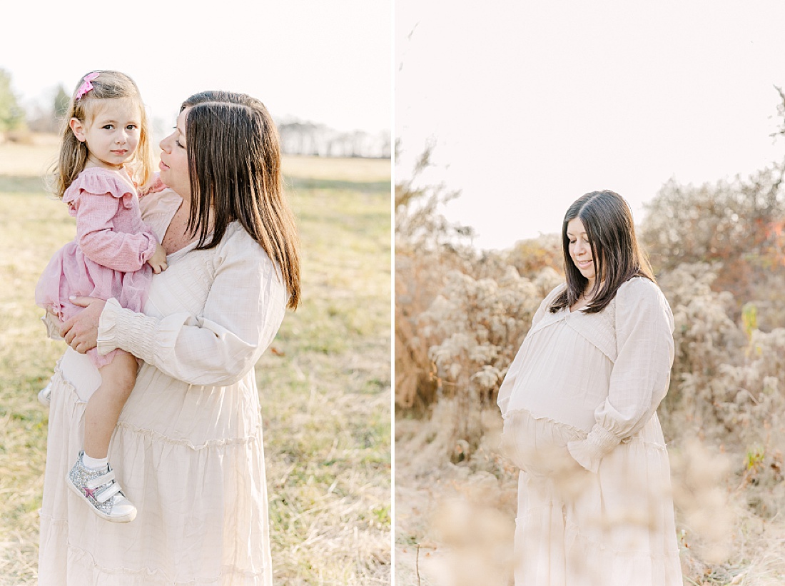 woman in field during maternity photo session with Sara Sniderman Photography in Needham Massachusetts