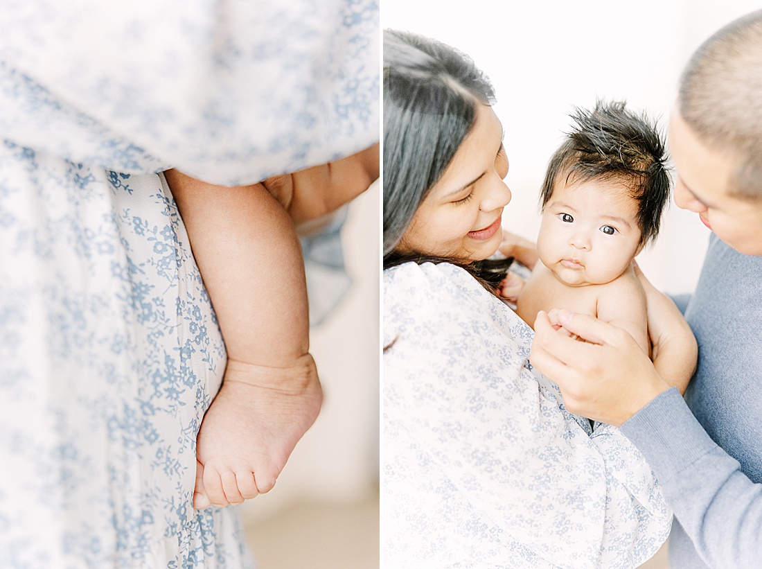 parent holds baby during studio lifestyle photo session with Sara Sniderman Photography in Natick Massachusetts