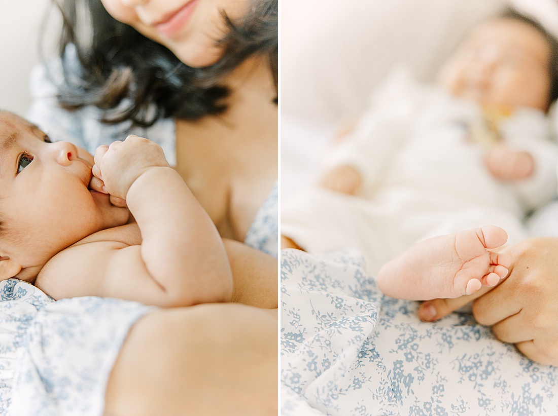 baby foot during studio lifestyle photo session with Sara Sniderman Photography in Natick Massachusetts