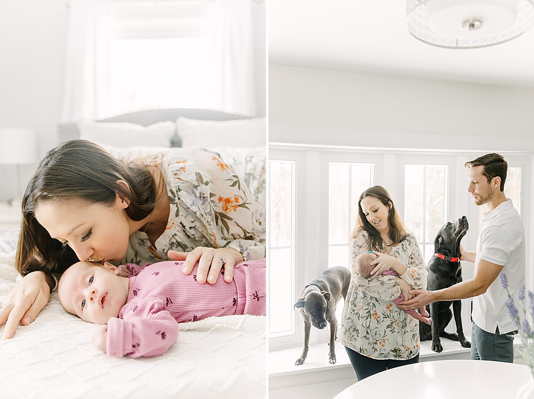mom kisses baby during newborn photo session with newborn photographer Sara Sniderman in Metro west Boston Massachusett