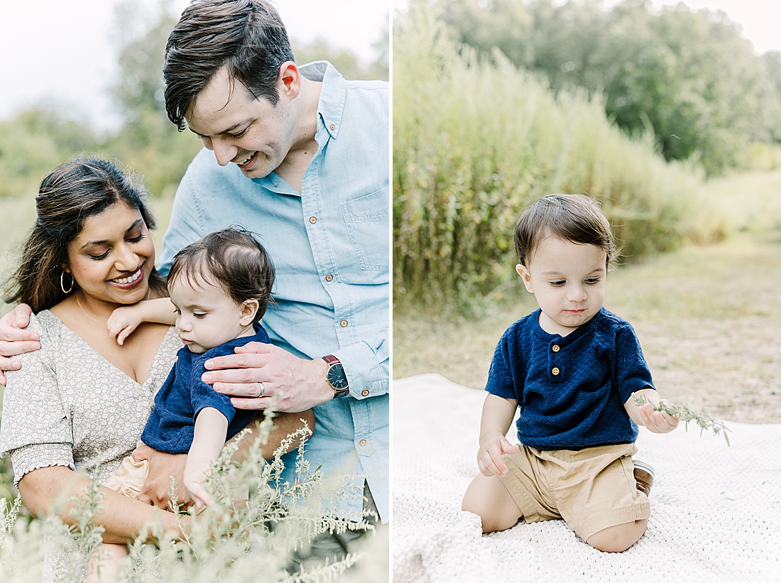 parents hold boy during first birthday photo session with Sara Sniderman Photography in newton massachusetts