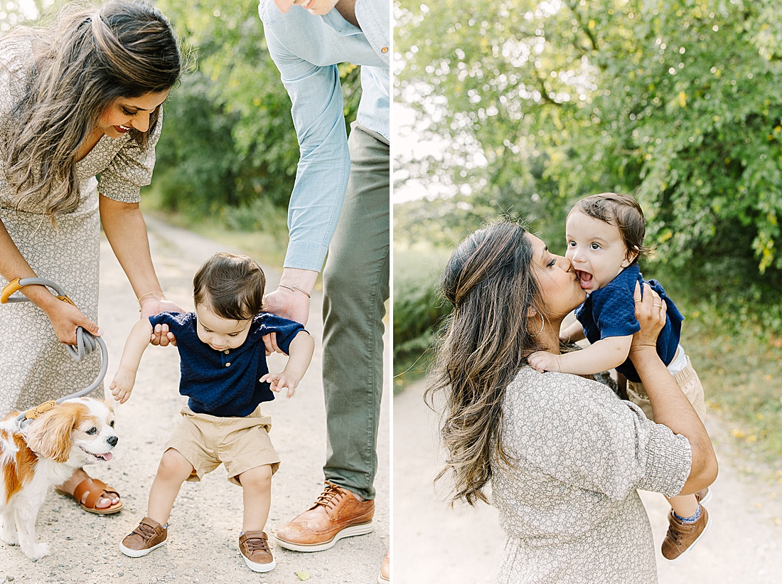 mother kisses son during first birthday photo session with Sara Sniderman Photography in newton massachusetts