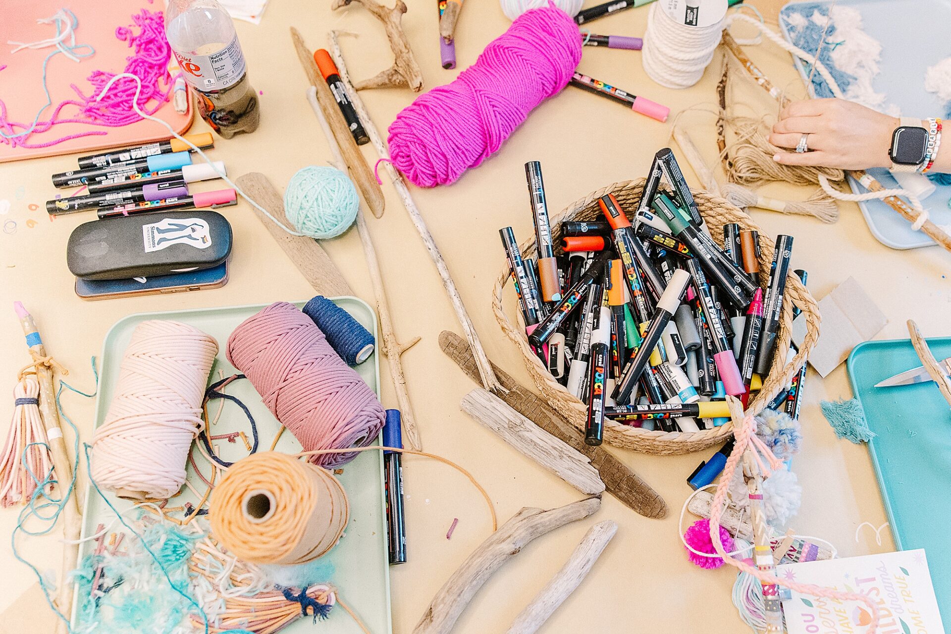 table with art supplies during adult birthday party at Bloom and Grown in Natick Massachusetts