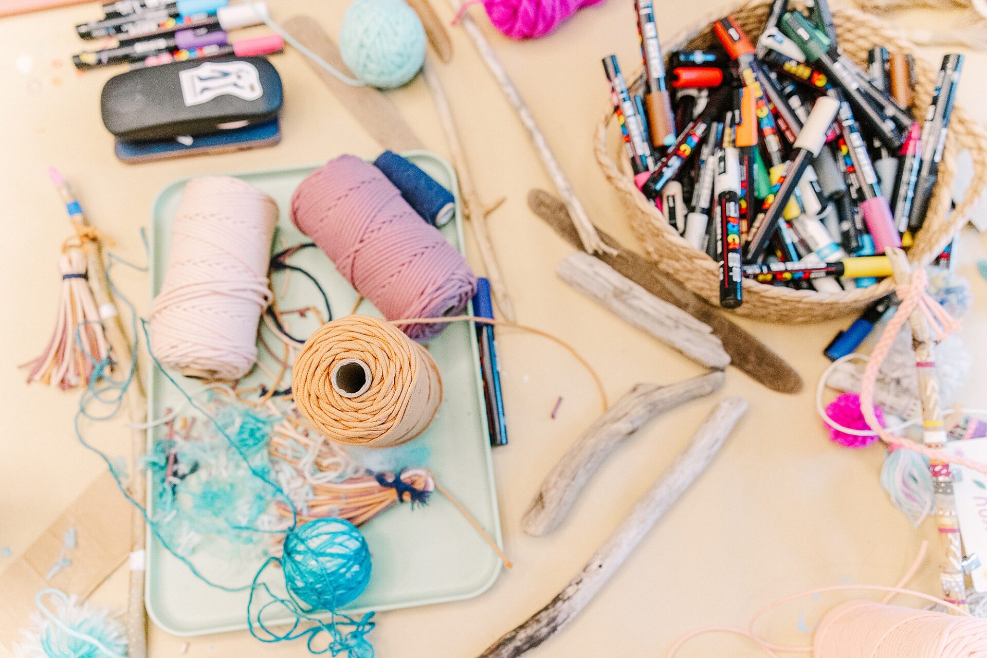 table with art supplies during adult birthday party at Bloom and Grown in Natick Massachusetts