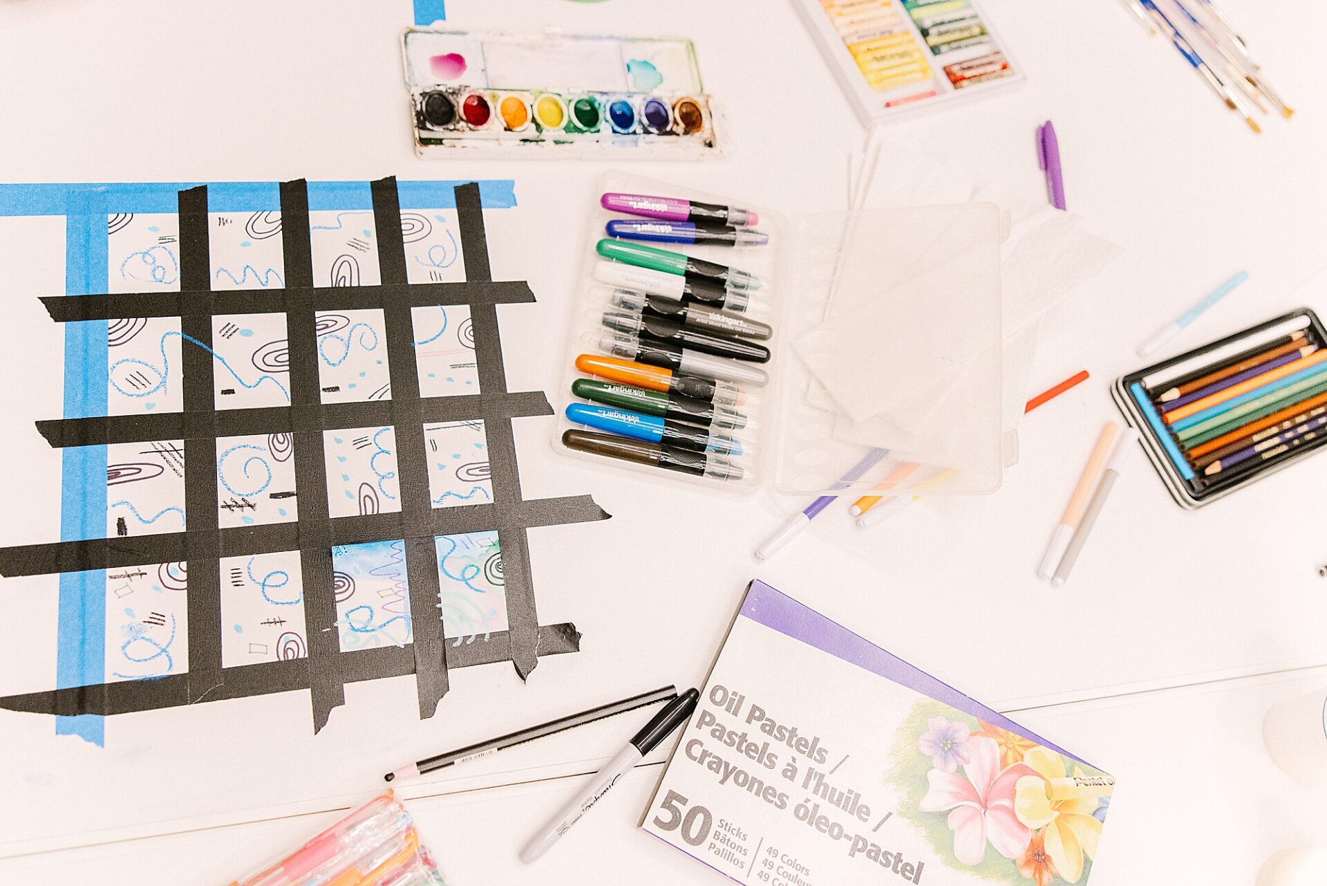 table with art supplies during art class at Bloom and Grown in Natick Massachusetts