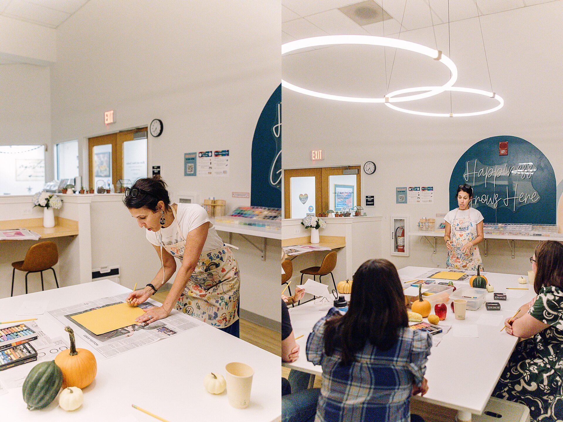 MIchelle Parven teaching adults during art class at Bloom and Grown in Natick Massachusetts