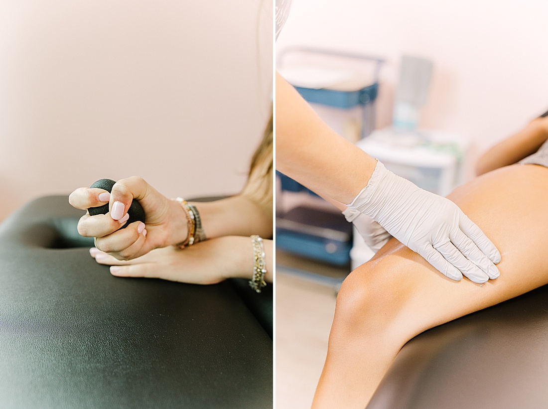 physical therapist works on leg at girl fit physical therapy in Newton Massachusetts