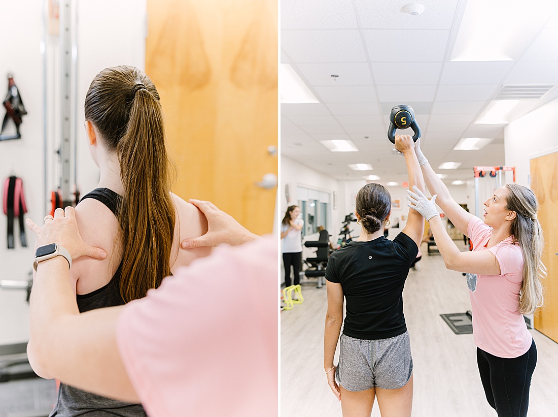 physical therapist helps girl stretch at girl fit physical therapy in Newton Massachusetts