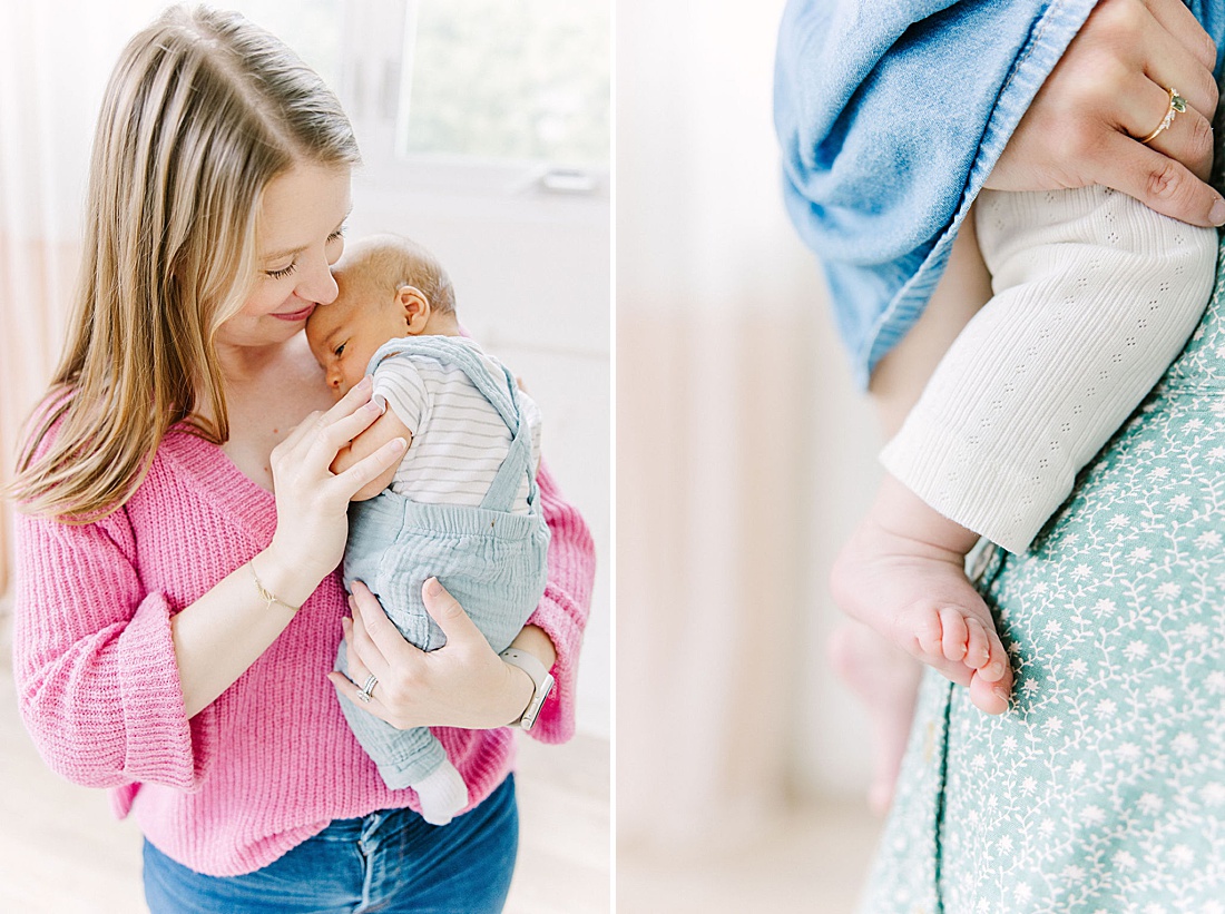 mom holds baby during Chickadee and Hen Post partum mom group at DanceFit Natick Massachusetts